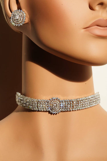 Eashaa Diamante AD Choker Necklace Set on mannequin