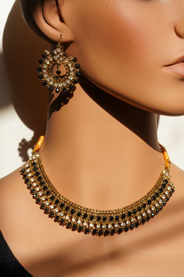 Roza Zircon Choker Set with Maang Tikka on mannequin