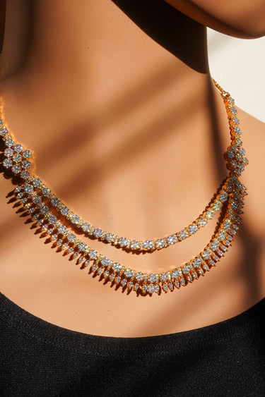 Ishika- Double Layer AD Necklace Set