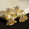 Gold plated Kundan lotus dangler earrings with faux pearls