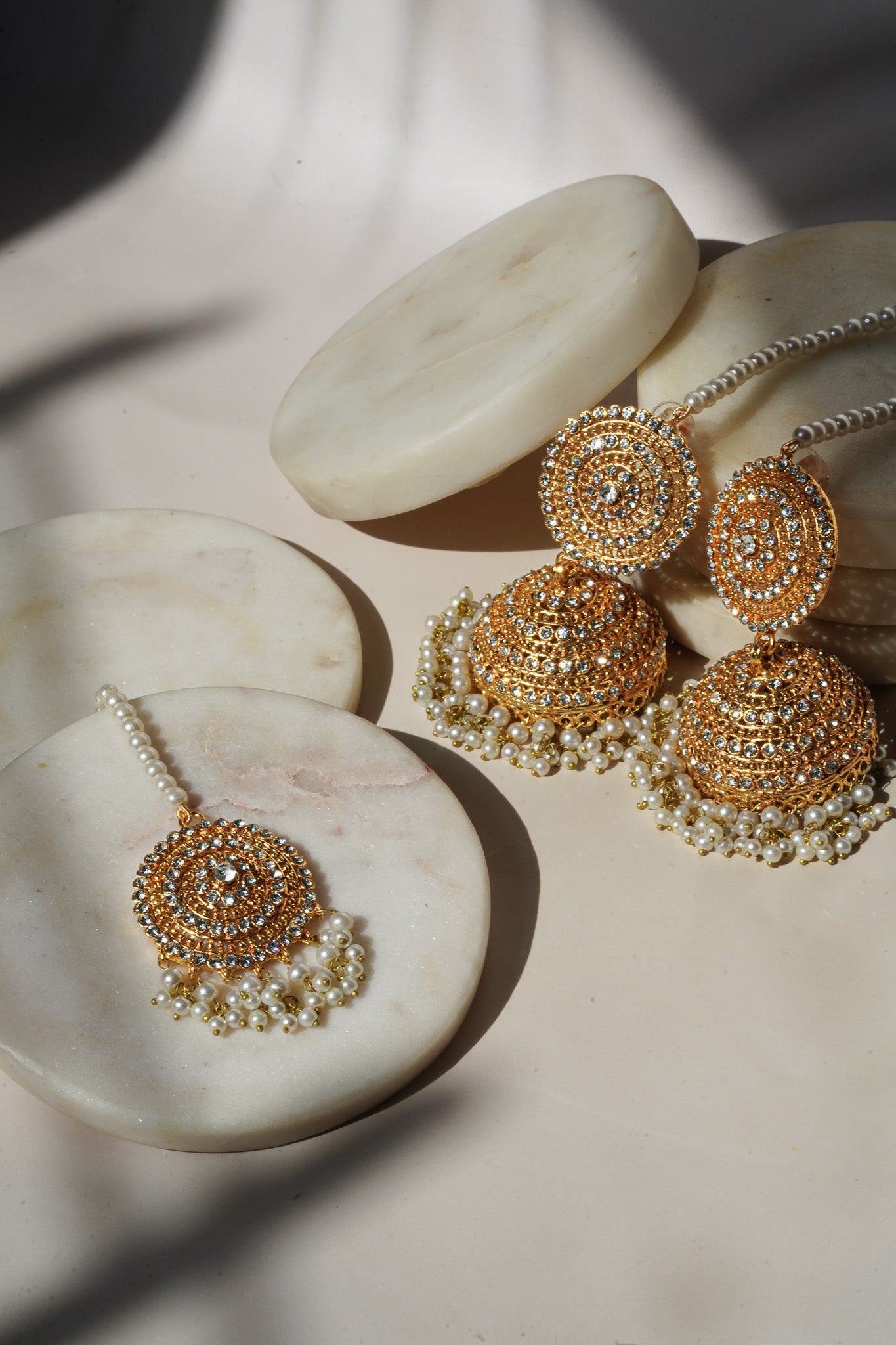 Tabiha - Jhumka Earrings & Maang Tikka Set Earrings & Tikka Set from Inaury