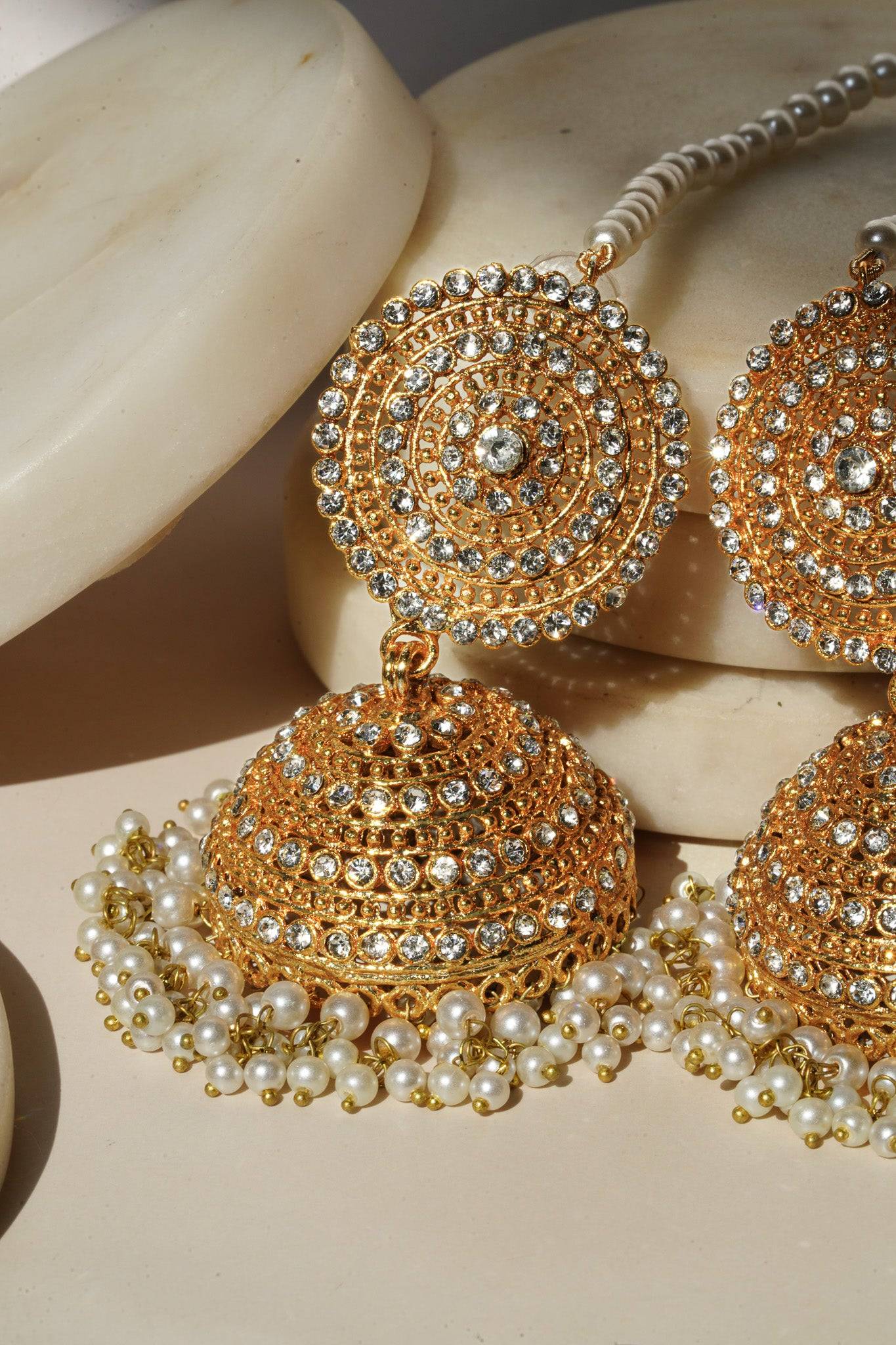 Tabiha - Jhumka Earrings & Maang Tikka Set Earrings & Tikka Set from Inaury