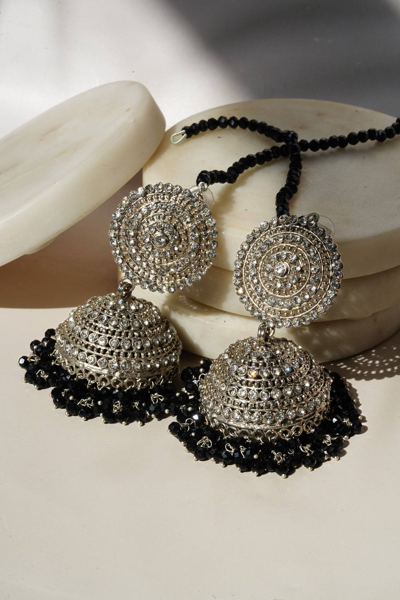 Tabiha - Jhumka Earrings & Maang Tikka Set Earrings & Tikka Set from Inaury