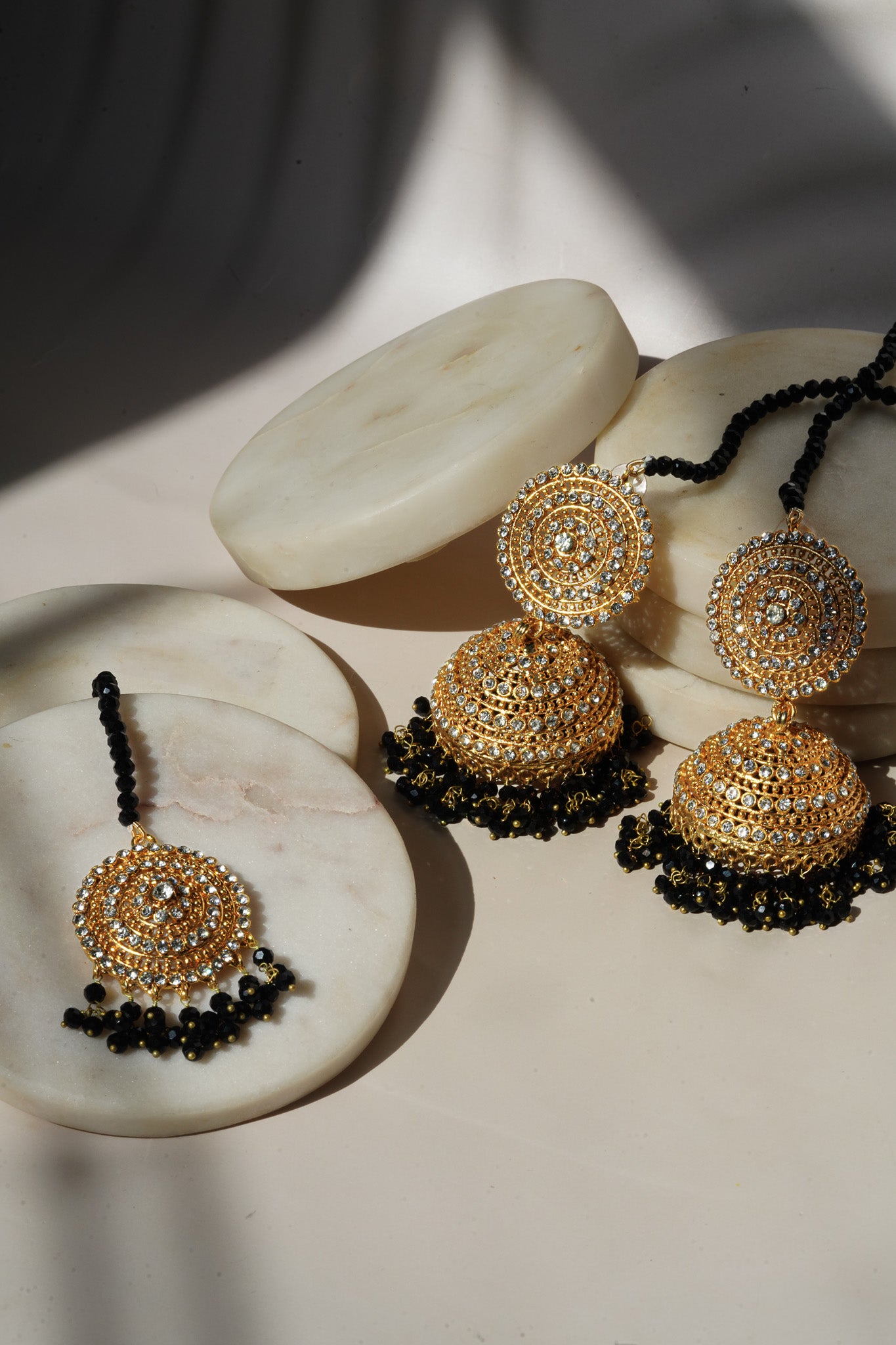 Tabiha - Jhumka Earrings & Maang Tikka Set Earrings & Tikka Set from Inaury