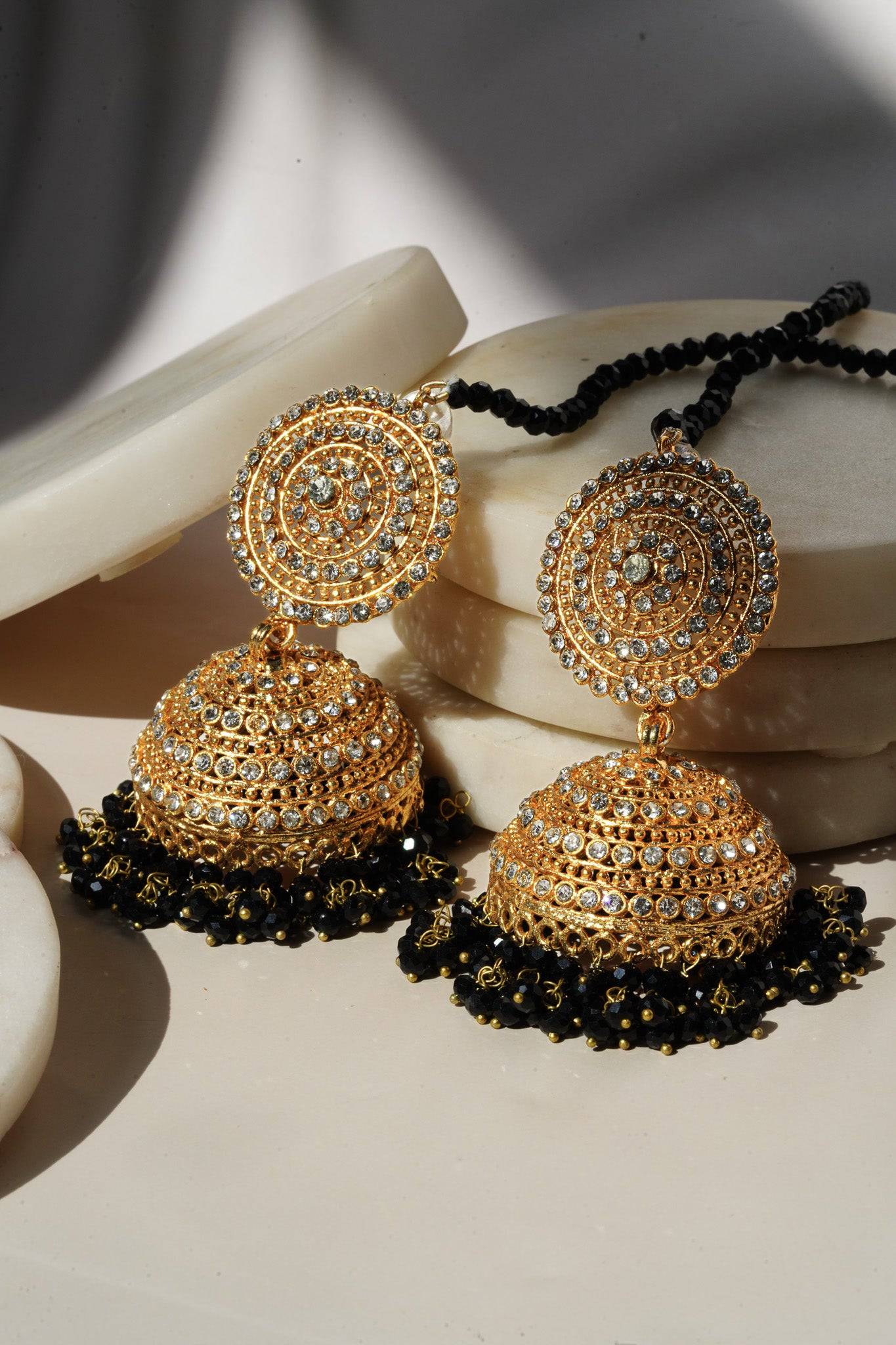 Tabiha - Jhumka Earrings & Maang Tikka Set Earrings & Tikka Set from Inaury