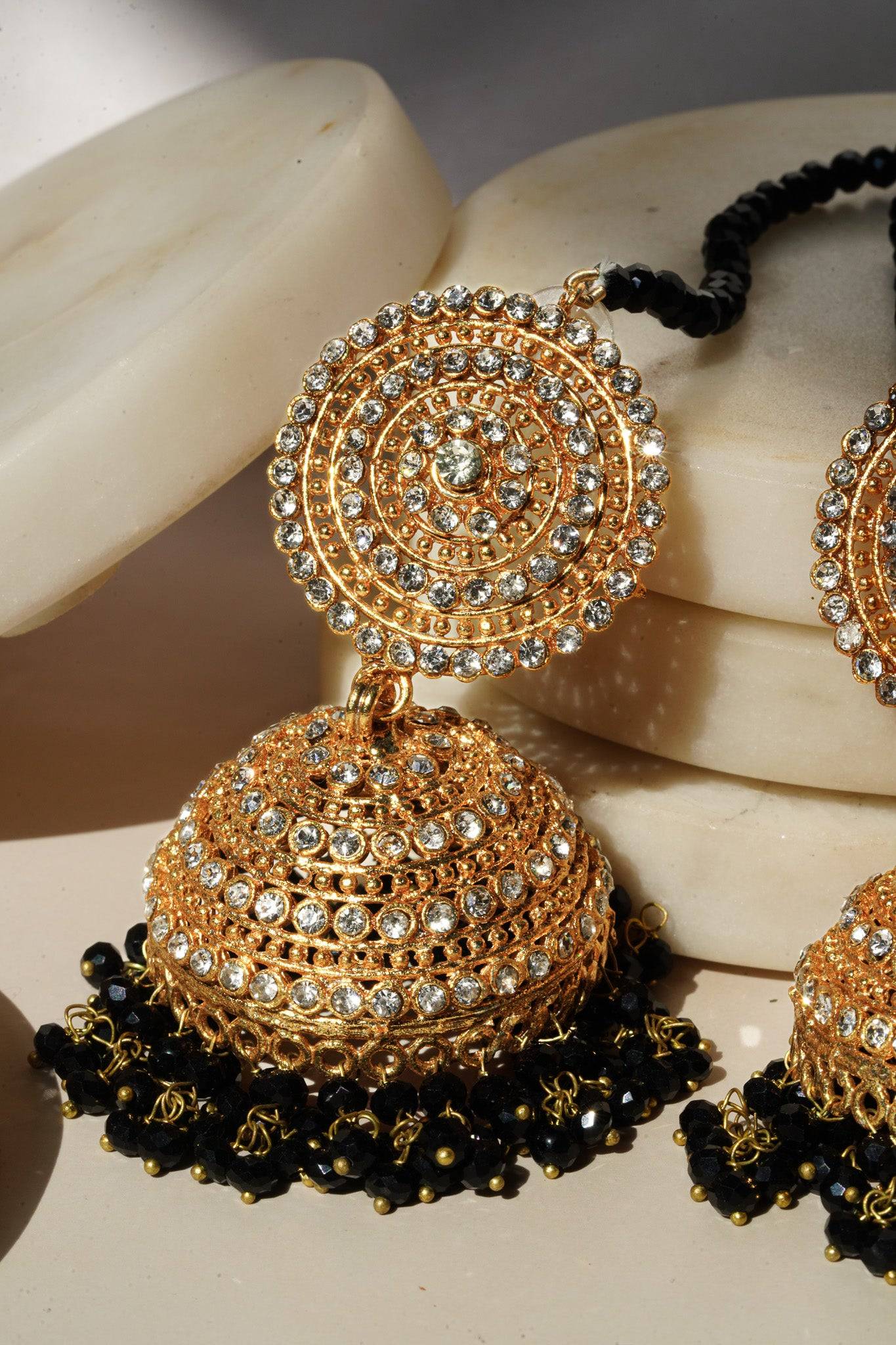 Tabiha - Jhumka Earrings & Maang Tikka Set Earrings & Tikka Set from Inaury