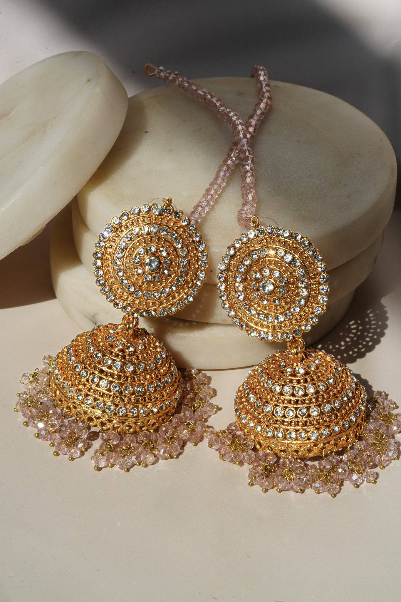 Tabiha - Jhumka Earrings & Maang Tikka Set Earrings & Tikka Set from Inaury