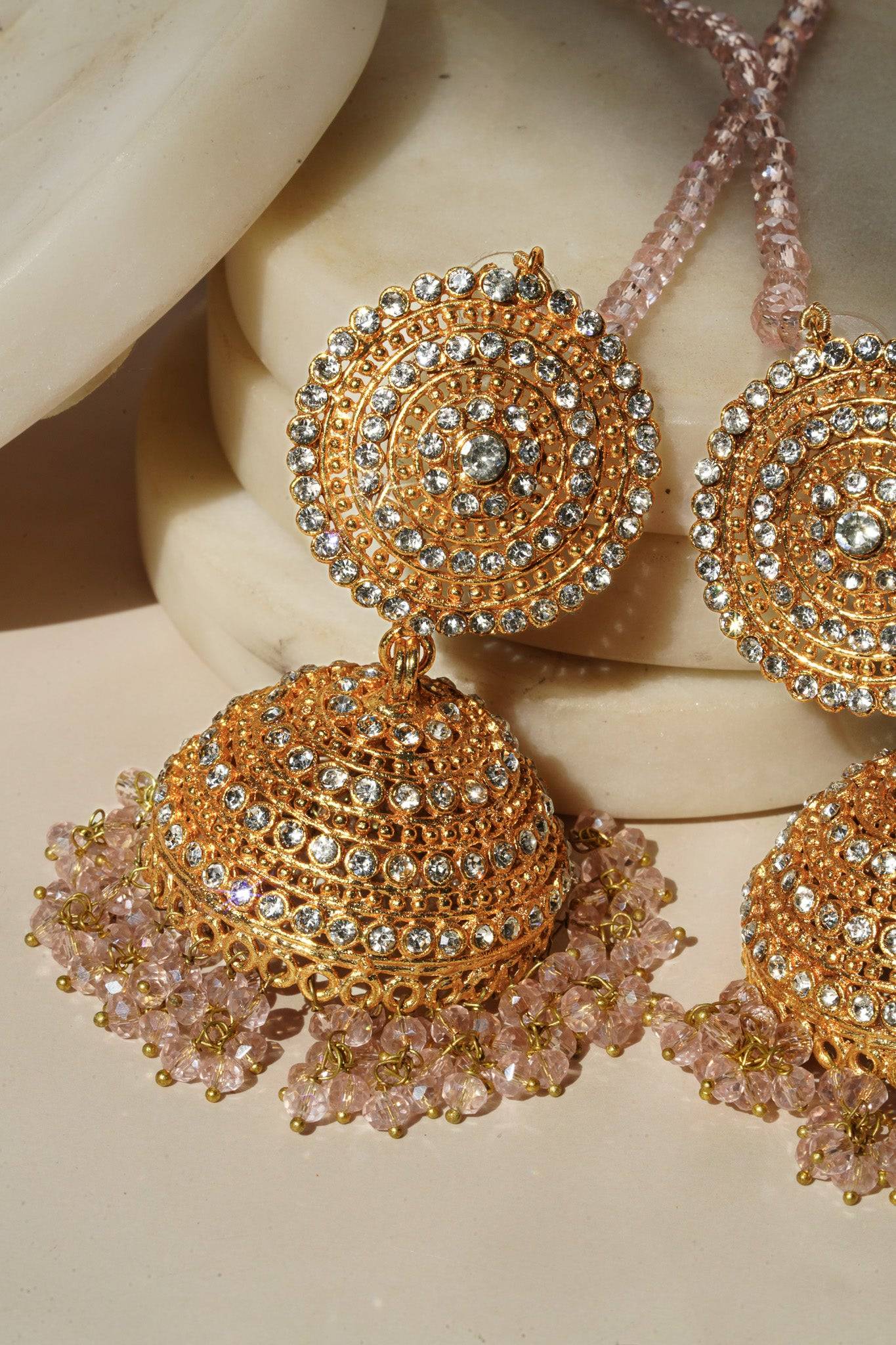 Tabiha - Jhumka Earrings & Maang Tikka Set Earrings & Tikka Set from Inaury