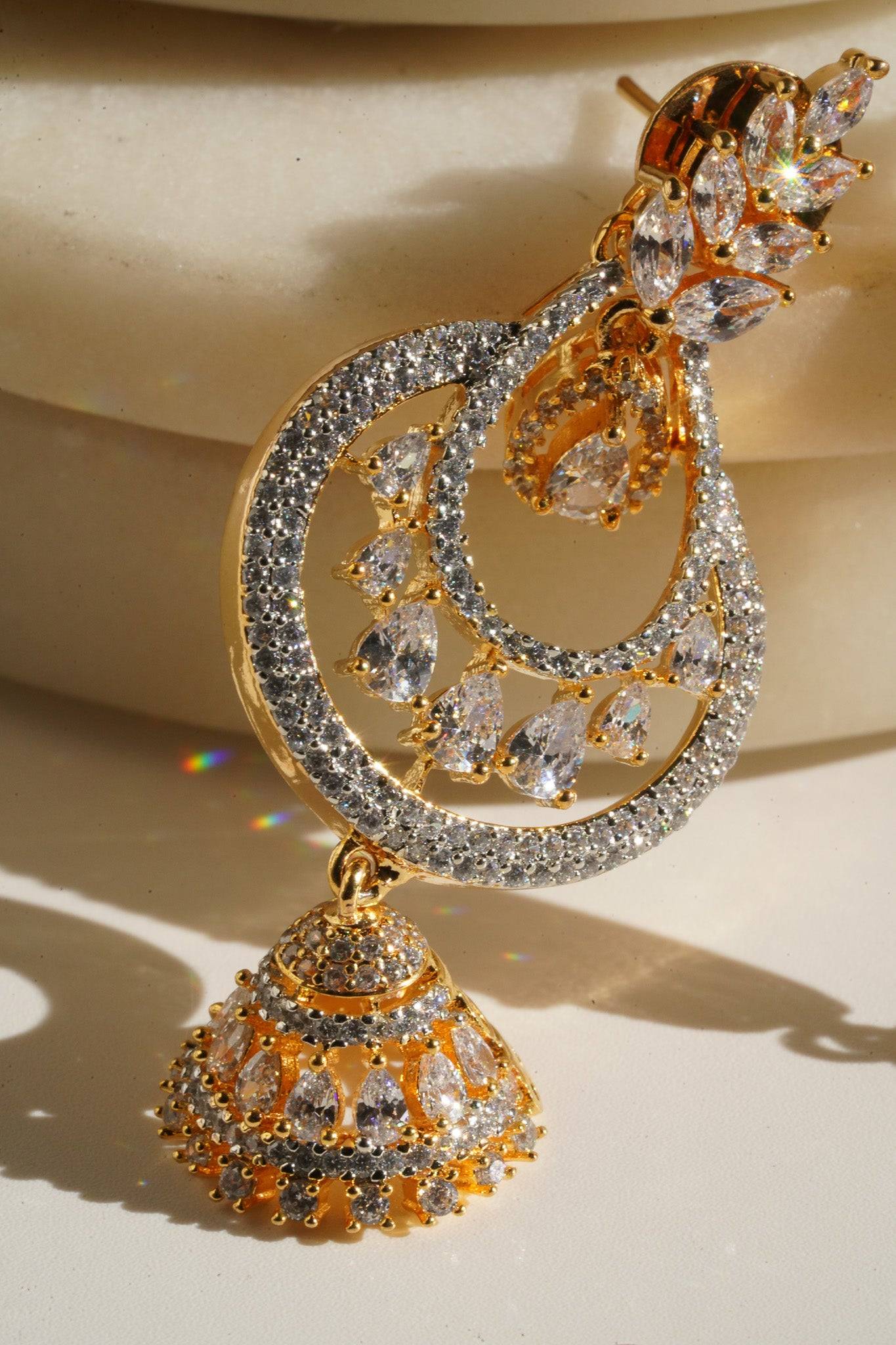 Mila- Dainty Drop Jhumki Earrings with Diamante Accents