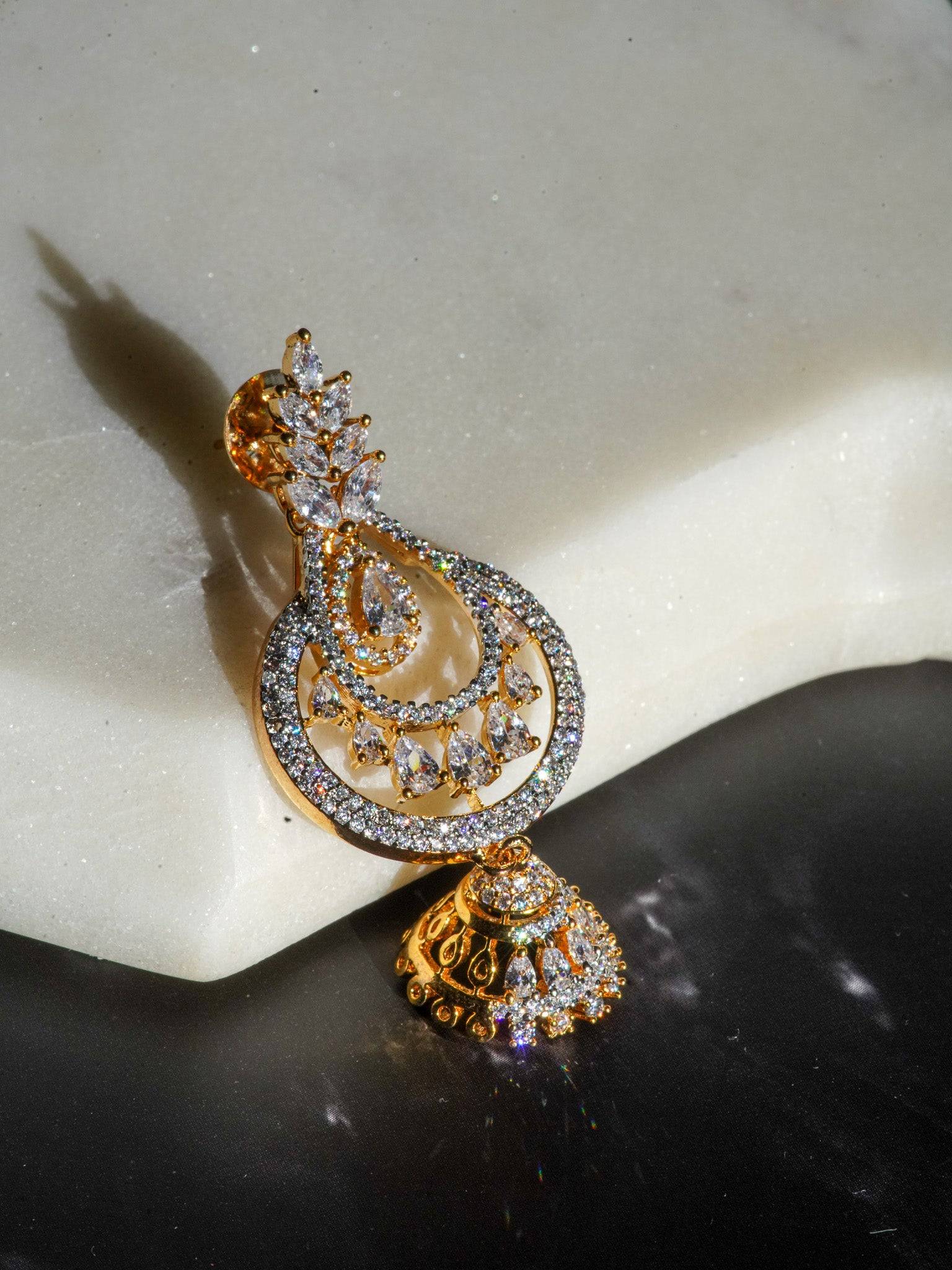 Mila- Dainty Drop Jhumki Earrings with Diamante Accents
