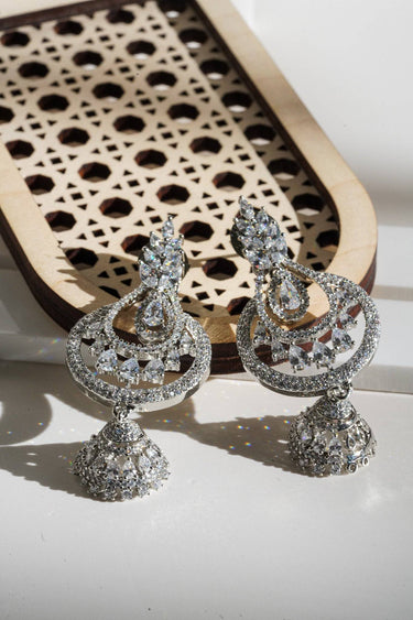Dainty Rhodium-Plated Chandbali Jhumkis