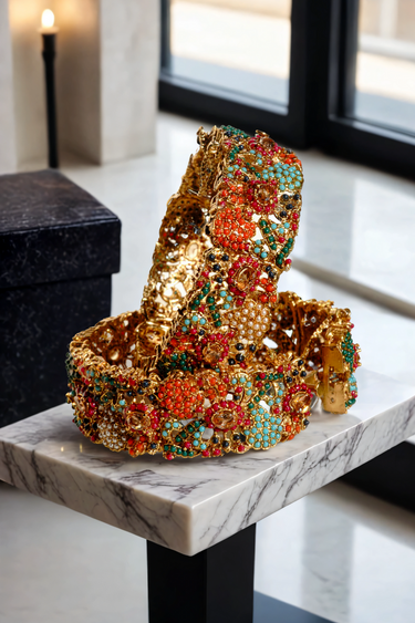 Fariha gold-plated openable bangles set with colorful gemstone accents and intricate design