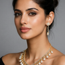 Model wearing Saffina Pearl & Diamante Necklace Set