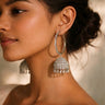 Gina Diamante Long Hoop Jhumka Earrings worn by model