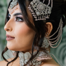 Namar Silver Plated AD Indian Choker Necklace Set worn by model, featuring white CZ stones and light pink beads in a bridal look.