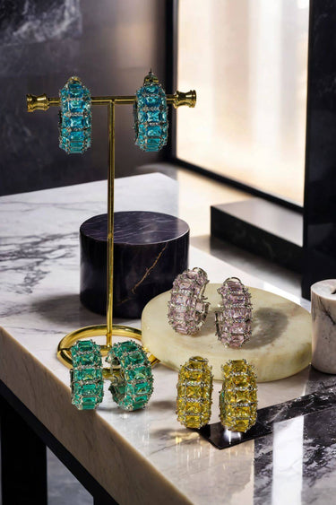 Rhodium Chunky AD Diamante Huggie Hoop Earrings – 5 Colors | Azure