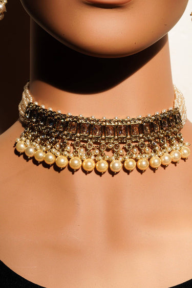 Detailed view of Maha Antique Gold Choker Necklace on mannequin