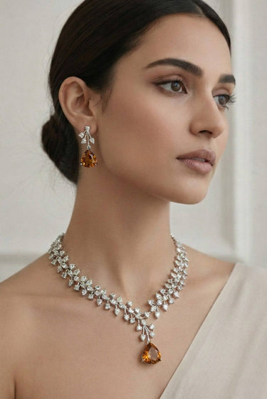 Mahnaz Diamante Lariat Necklace Set with intricate details