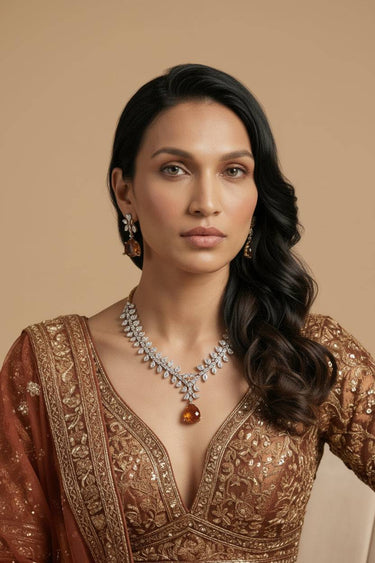 Mahnaz Diamante Lariat Necklace Set featuring elegant design