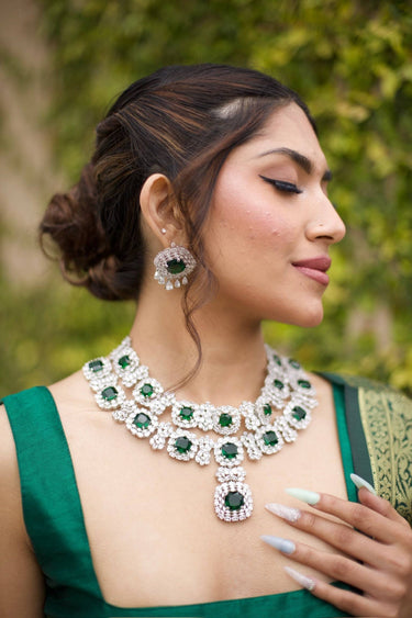 Tinzina Diamante Necklace Set displayed on mannequin