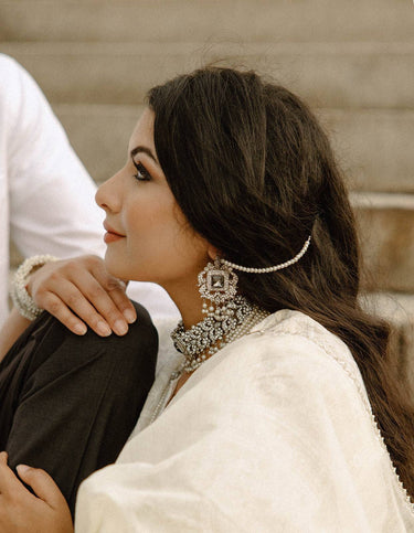 Profile view of model wearing Sanzida Bridal Set