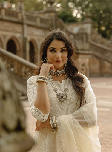 Model showcasing Sanzida Bridal Set in elegant pose