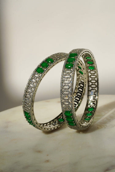 Zaria - Rhodium-Plated Emerald Luxe Bangles Set (7 PC)