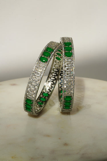 Zaria - Rhodium-Plated Emerald Luxe Bangles Set (7 PC)