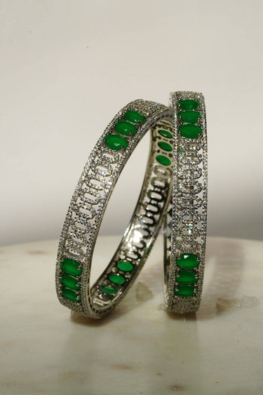 Zaria - Rhodium-Plated Emerald Luxe Bangles Set (7 PC)