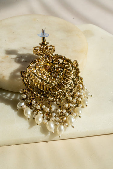 Rehnuma – Mehendi Gold Chandbali Earrings & Tikka Set