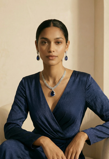 Sharmine Pavé AD Teardrop Necklace Set - Rhodium Finish