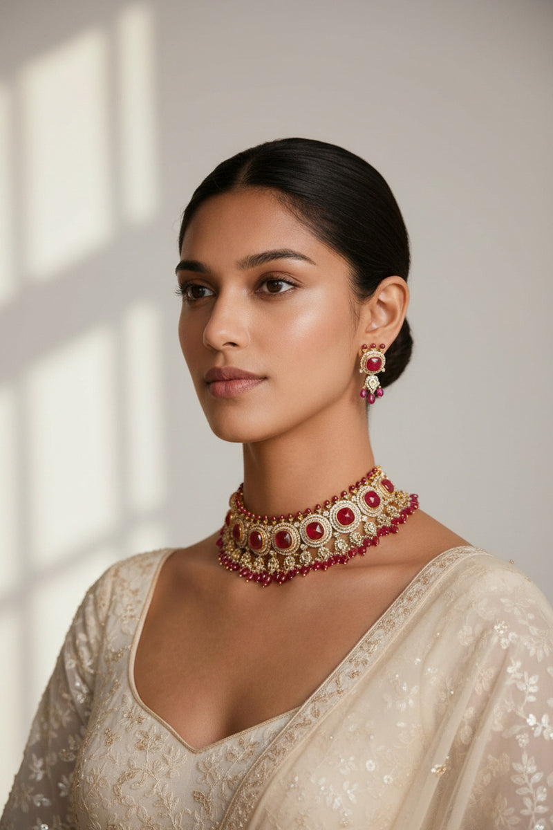 Sweta -  Doublet and Diamante Accent Choker Necklace Set – Regal Elegance