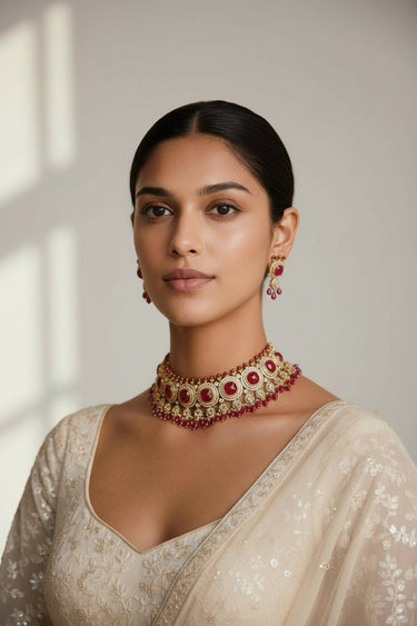 Sweta -  Doublet and Diamante Accent Choker Necklace Set – Regal Elegance