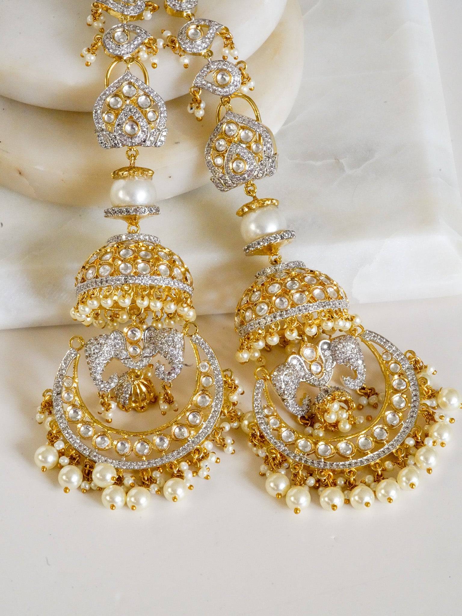 Aniva - Long Kundan Gold Plated Chandbali Earrings Chandbali Earrings from Inaury