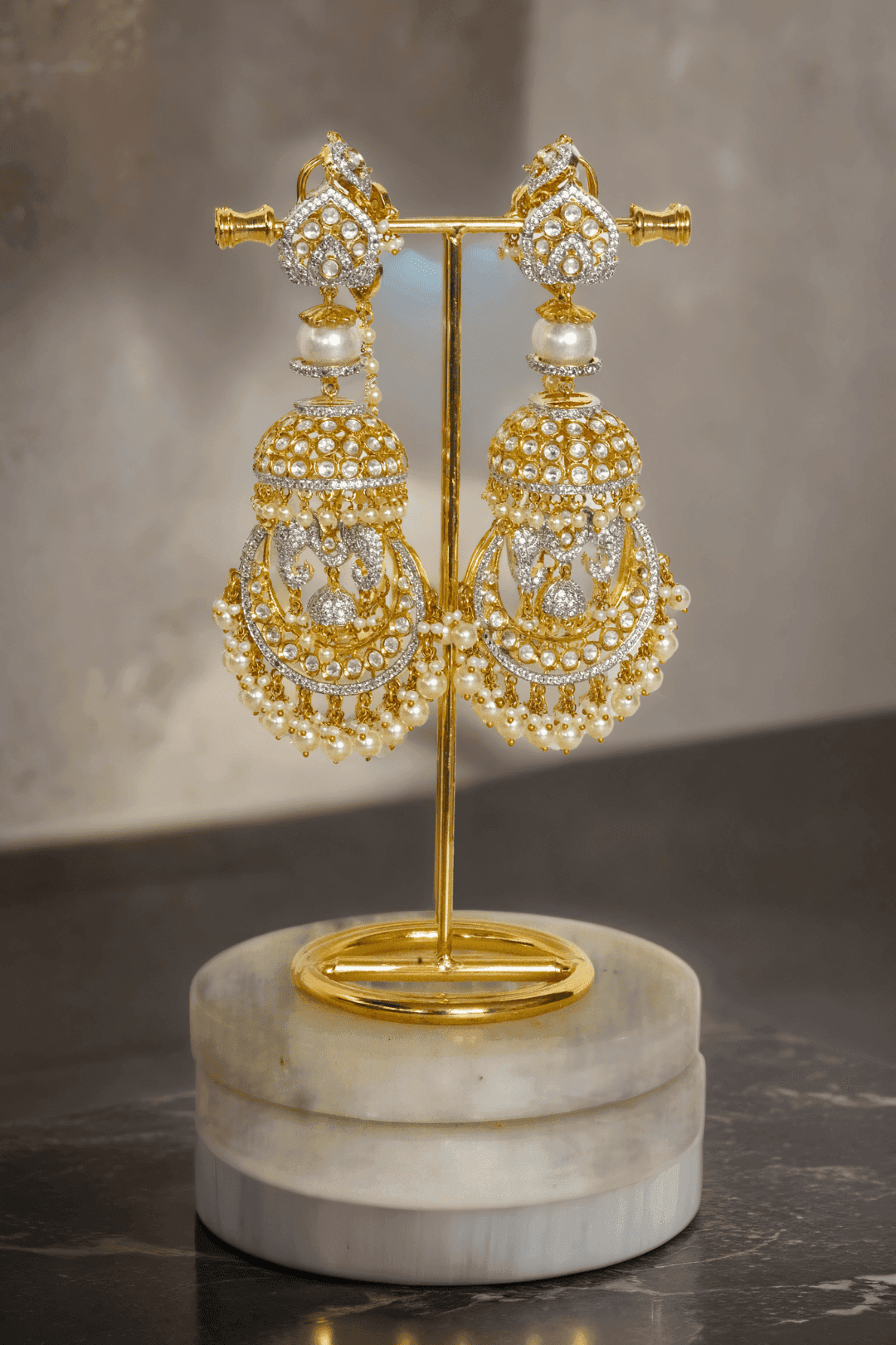 Aniva - Long Kundan Gold Plated Chandbali Earrings Chandbali Earrings from Inaury