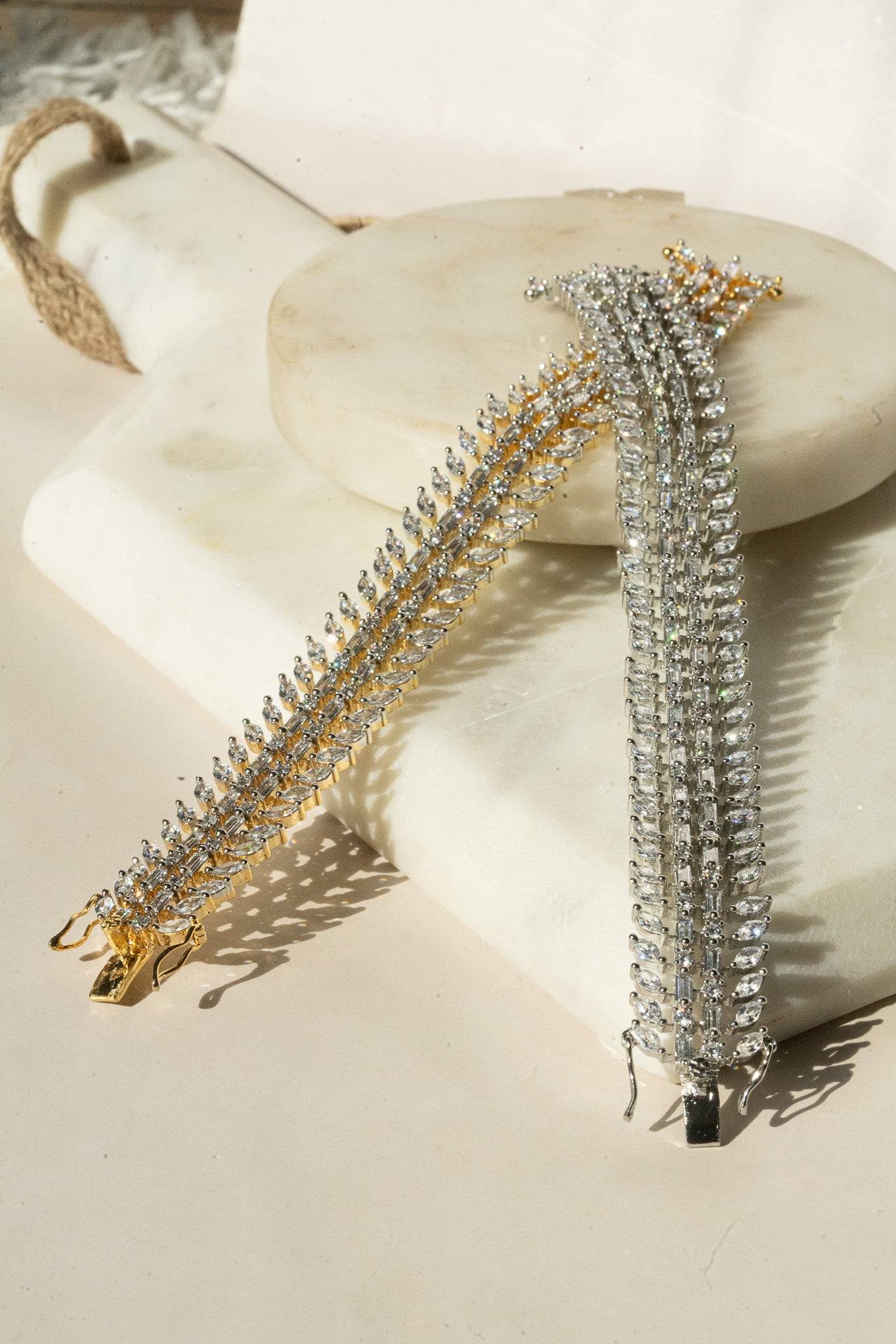 Ariana gold or rhodium plated AD stone bangle bracelet with diamante accents