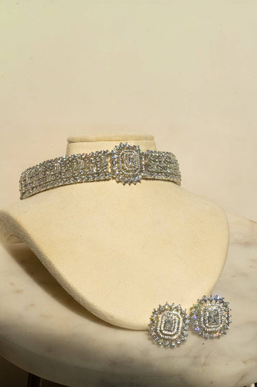 Eashaa Diamante AD Choker Necklace Set on marble base