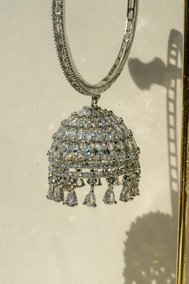 Gina Diamante Long Hoop Jhumka Earrings with sparkling stones