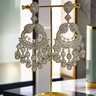 Imaan Grandeur Crescent Earrings - 4.2-inch rhodium-plated earrings featuring pavé crystals, pearls, and teardrop details for an elegant look.