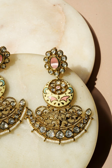 Saleena Kundan Meenakari Chandbali Drop Earrings