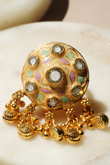 Gold Plated Rajasthani Meenakari Dome Ring with Ghungroo - Tara