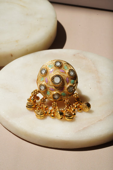 Gold Plated Rajasthani Meenakari Dome Ring with Ghungroo - Tara