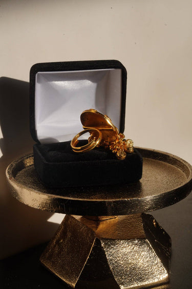 Tara meenakari charm ring back view showing gold plated adjustable band and dome construction Inaury