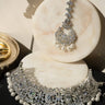 Irma Rhodium Choker Set with Maang Tikka on marble