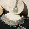 Irma Rhodium Choker Set with Maang Tikka in mint accents