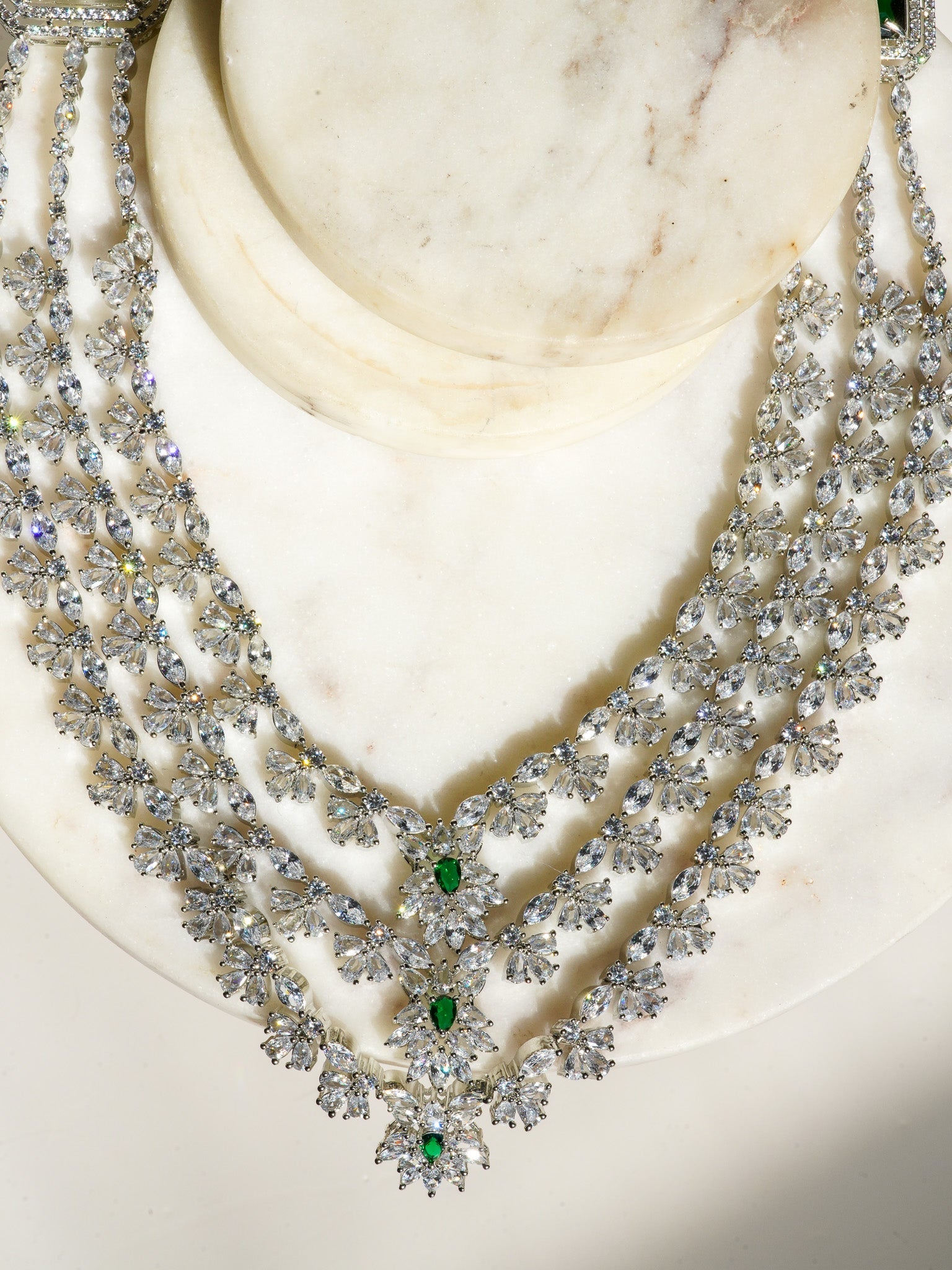 Irma - Rhodium Plated & Green Diamante Accent AD Bridal Set (4 Pc) Bridal Set from Inaury