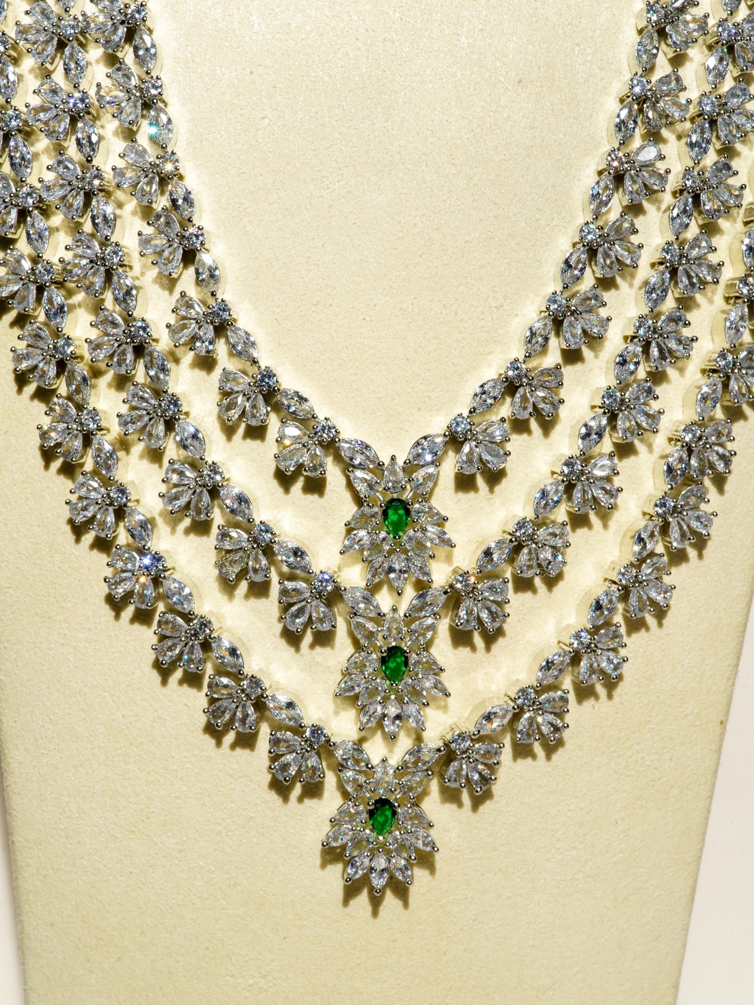Irma - Rhodium Plated & Green Diamante Accent AD Bridal Set (4 Pc) Bridal Set from Inaury