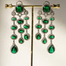 Jennie AD Chandelier Earrings in rhodium-plated silver, available in six colors: silver & emerald green, silver & turquoise, silver & sapphire blue, silver & maroon, silver & purple, silver & black, featuring asymmetrical design and AD stones.