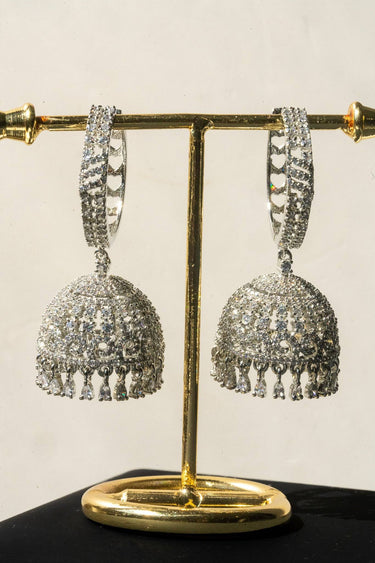 Lailoma AD Hoop Jhumka Earrings - Rhodium Plated