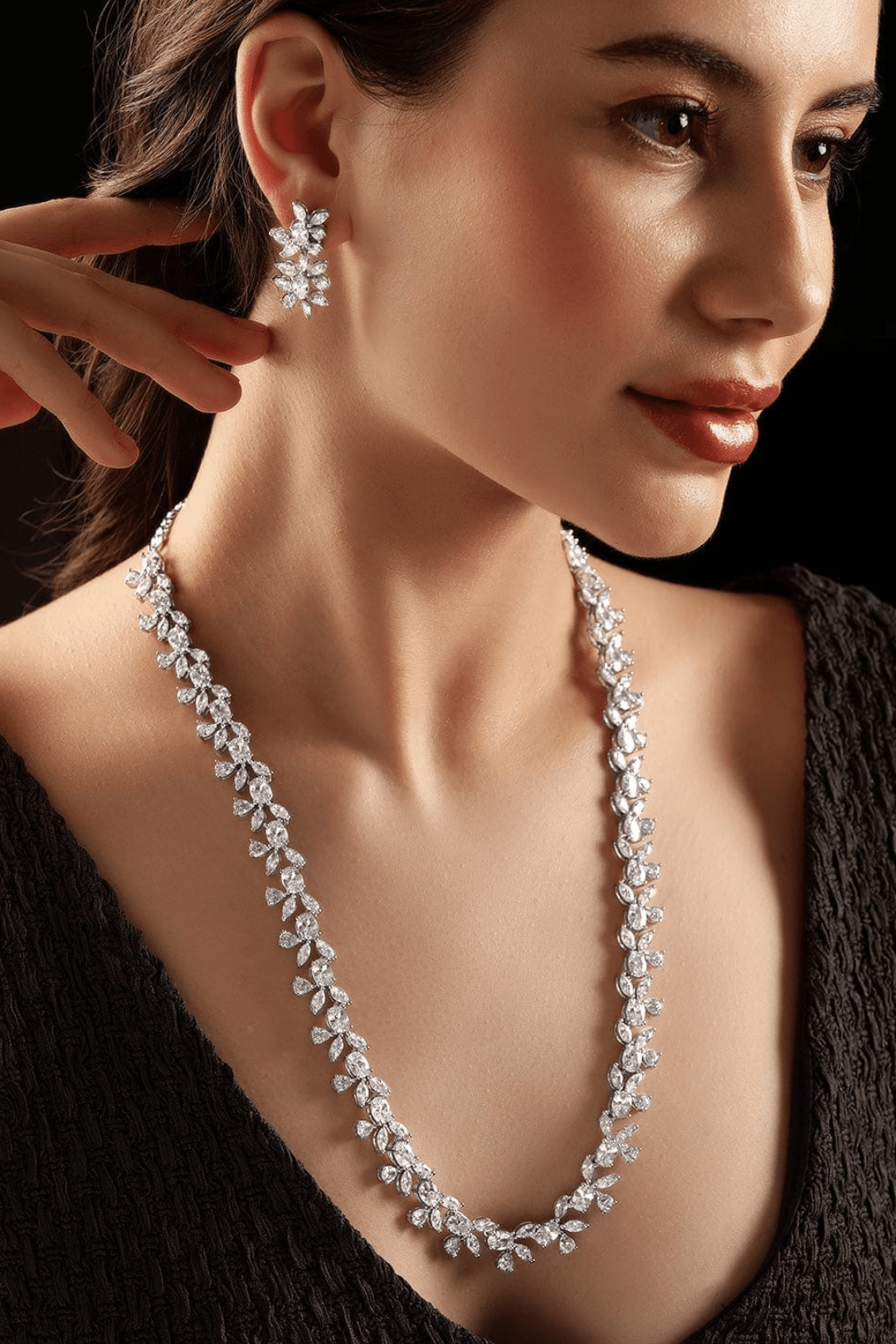 Lina - Single Layer Long Diamante Accent AD Necklace Set Long Necklace Set from Inaury
